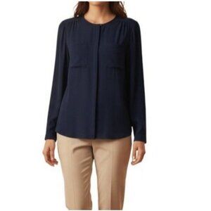 Ann Taylor LOFT Blue Button Front Blouse Long Sleeve Women M
